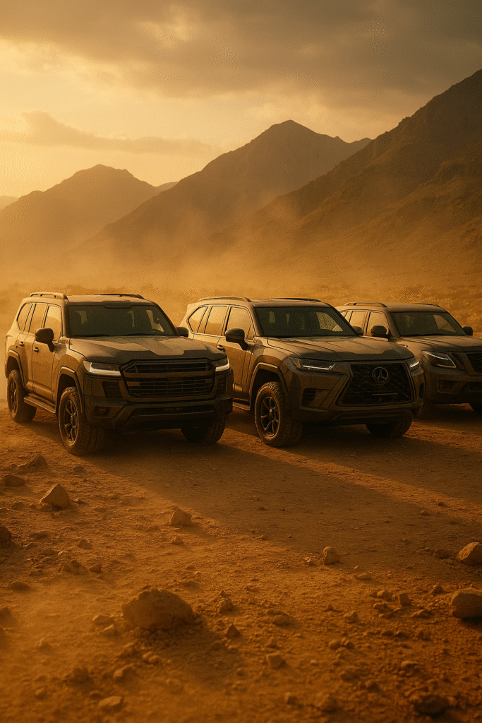 20251128 1612 Powerful SUVs at Sunset simple compose 01kb52gjmkfa88pmbnsttwssga